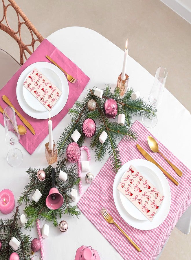 وولاين مجموعة مناديل ورقية من والين، ٥٠ قطعة، مزينة بفيونكة عيد الميلاد، بتصميم سانتا كلوز الوردي، للاستخدام مرة واحدة، مثالية للعشاء، ولحفلات العشاء، ولحفلات استقبال المولود الجديد، ولتزيين طاولة الطعام. - Image 5